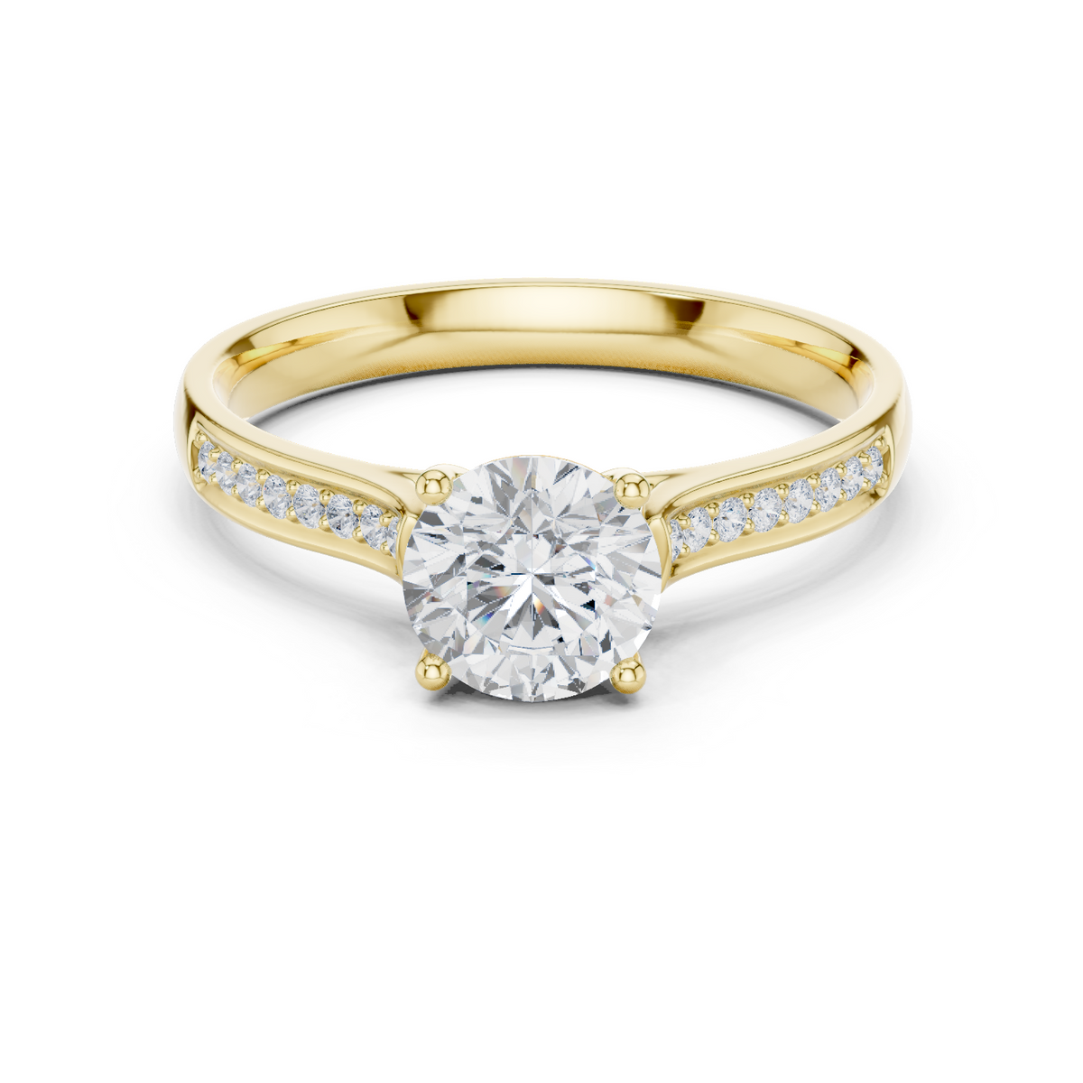 14K Solid Gold Lab Diamond Solitaire Ring, Yellow Gold