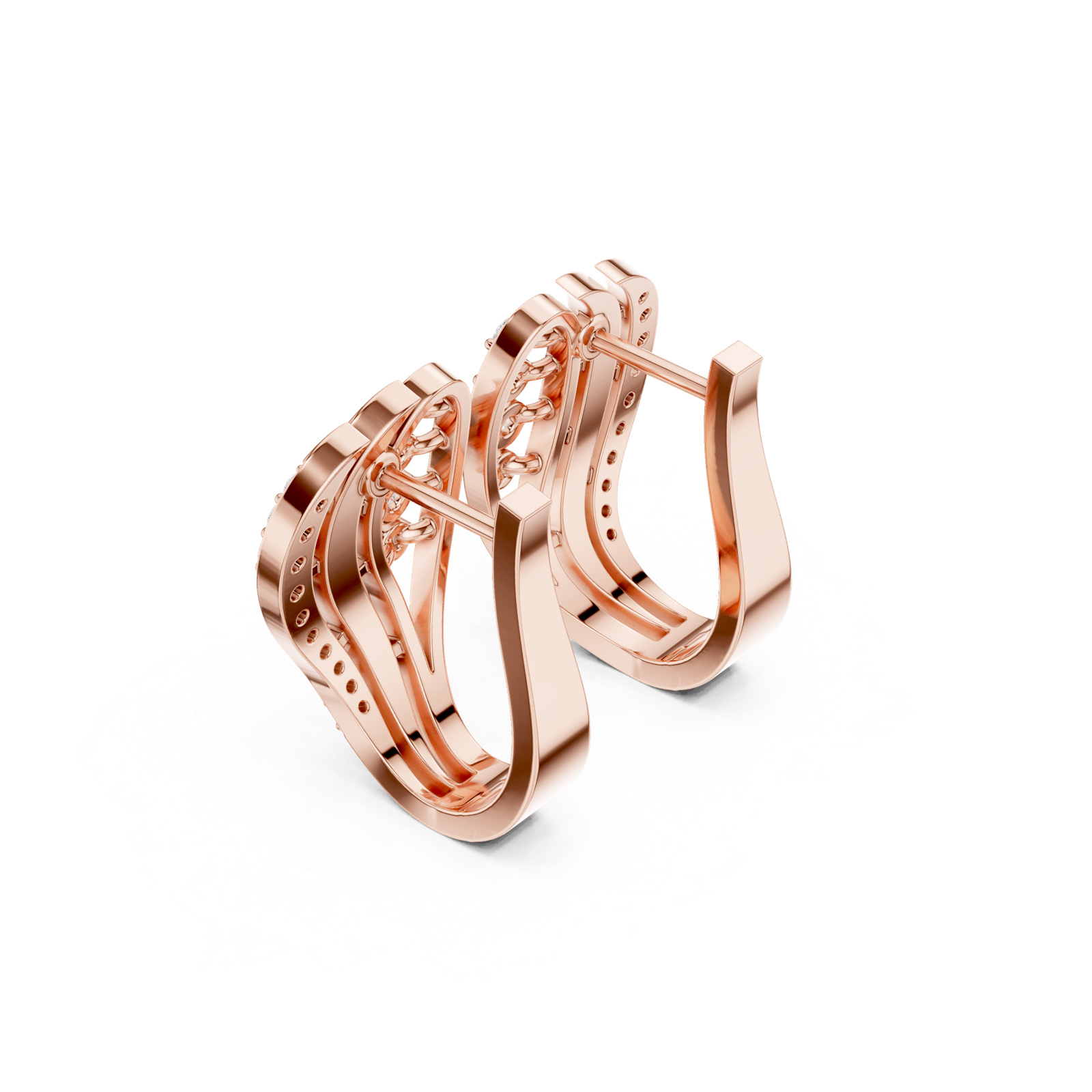 14K Solid Gold Lab Diamond Leaf Cluster Earrings, Rose Gold, view 2