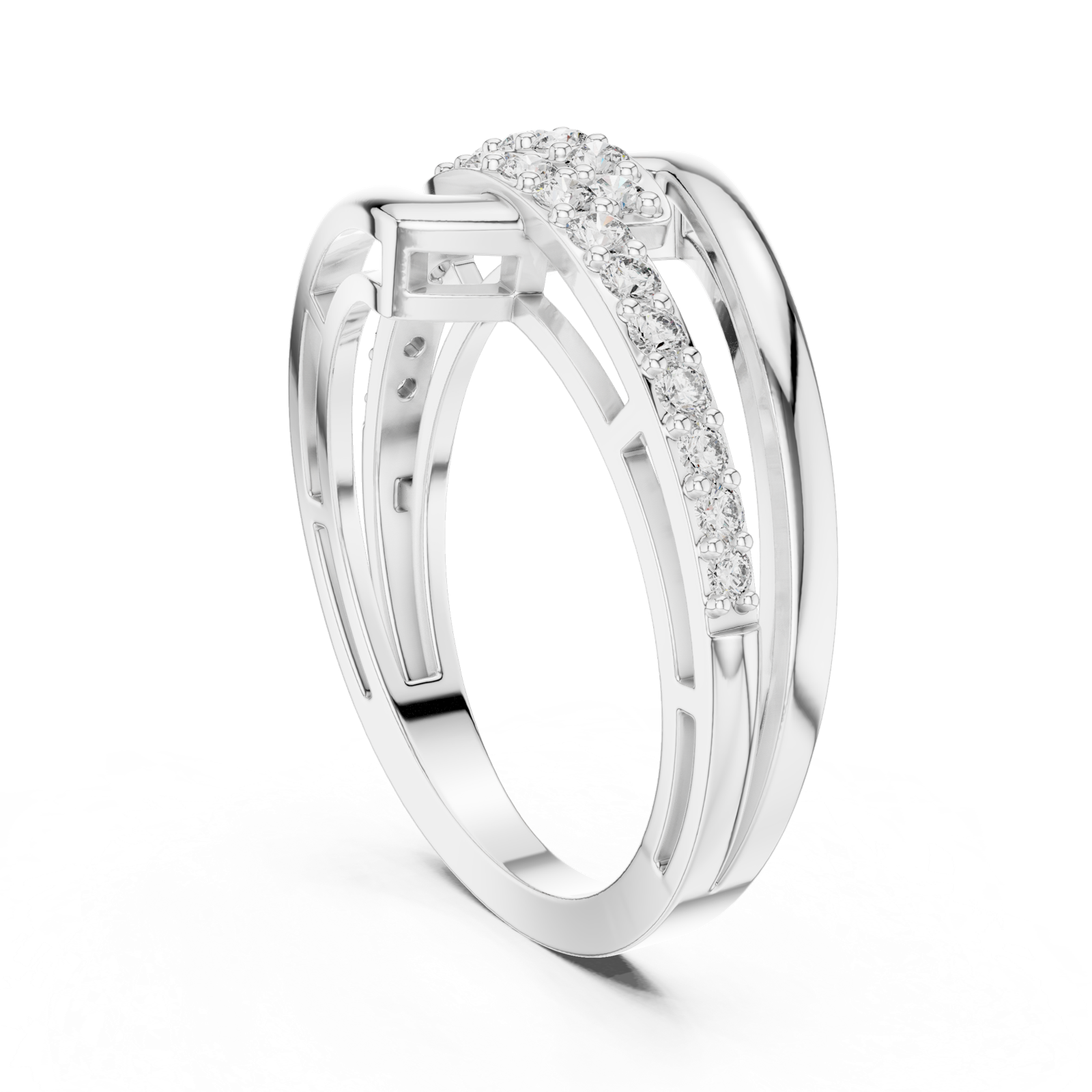 14K Solid Gold Lab Diamond Crossover Ring, White Gold, view 1