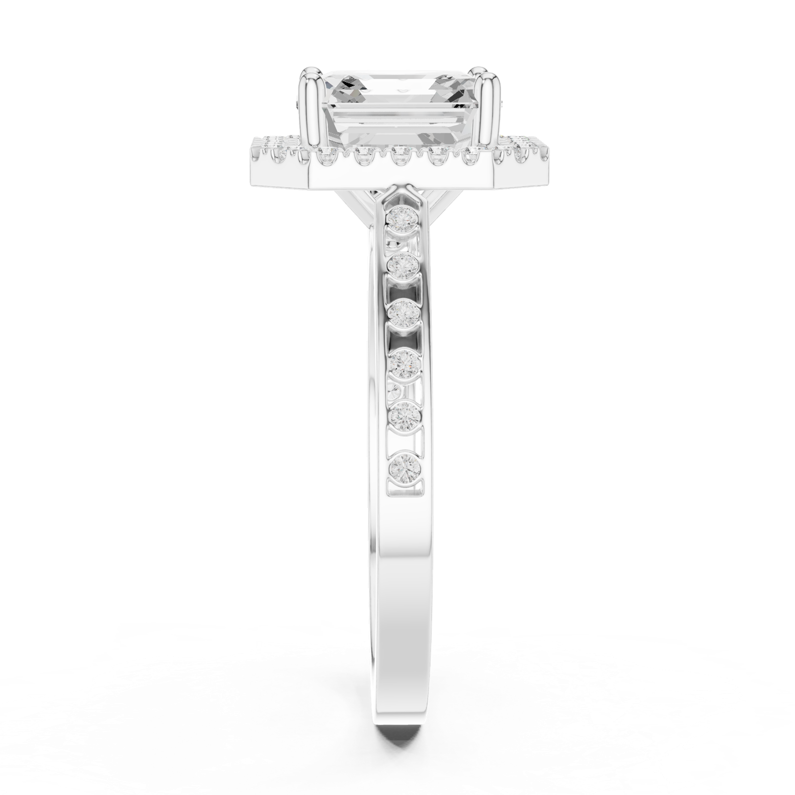 Gold Ring, Asscher center stone, White Gold, view 3