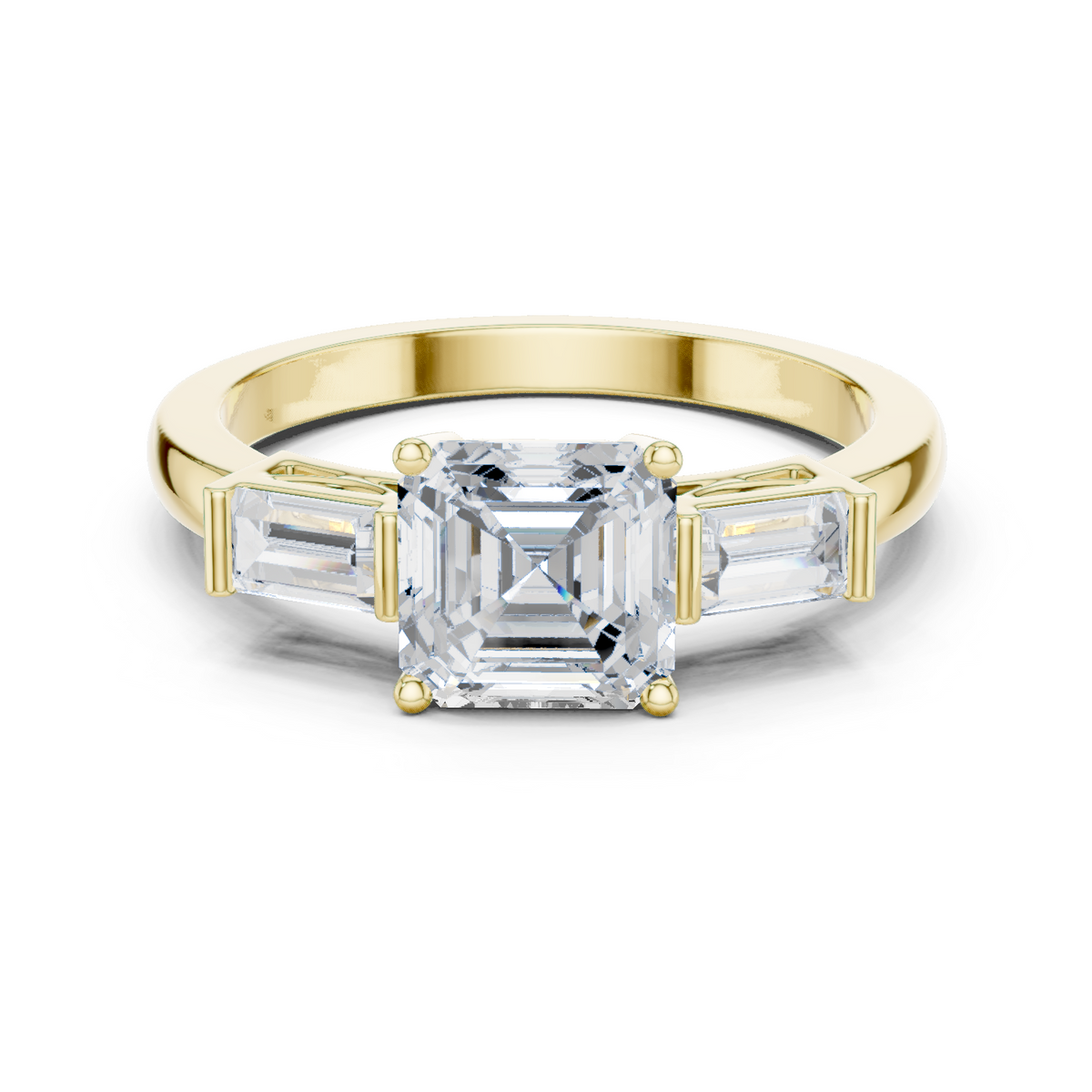 14K Solid Gold Lab Diamond Three-Stone Ring, Yellow Gold