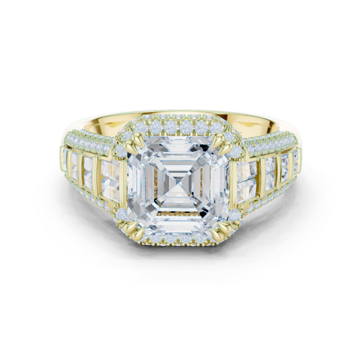 14K Solid Gold Lab Diamond Halo Ring, Yellow Gold