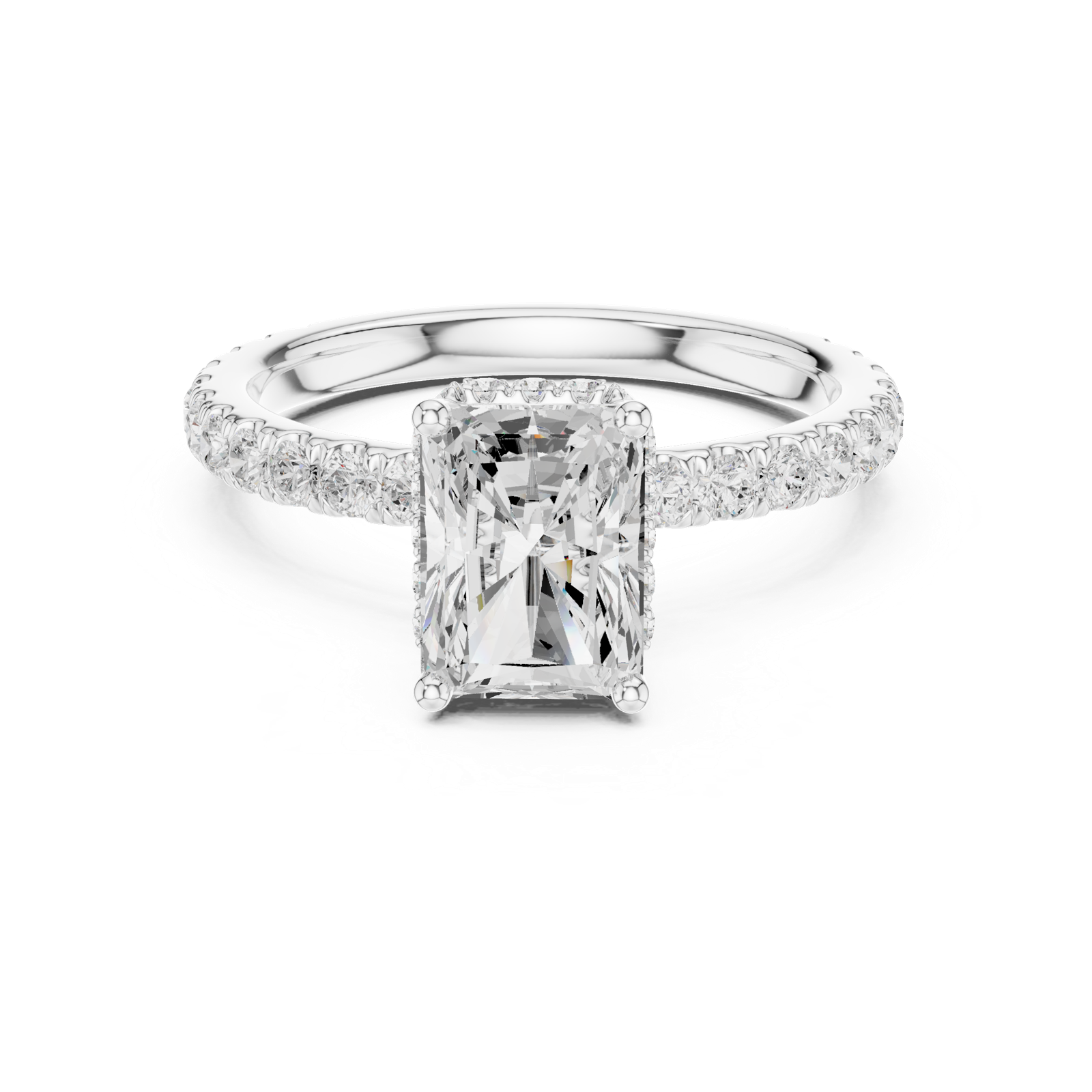 Gold Ring DDLR-165, Radiant center stone, White Gold, view 4