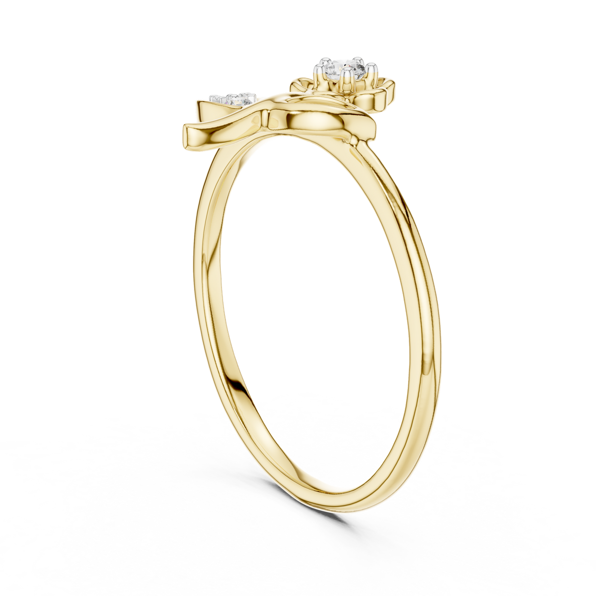 14K Solid Gold Lab Diamond Flower Solitaire Ring, Yellow Gold, view 1
