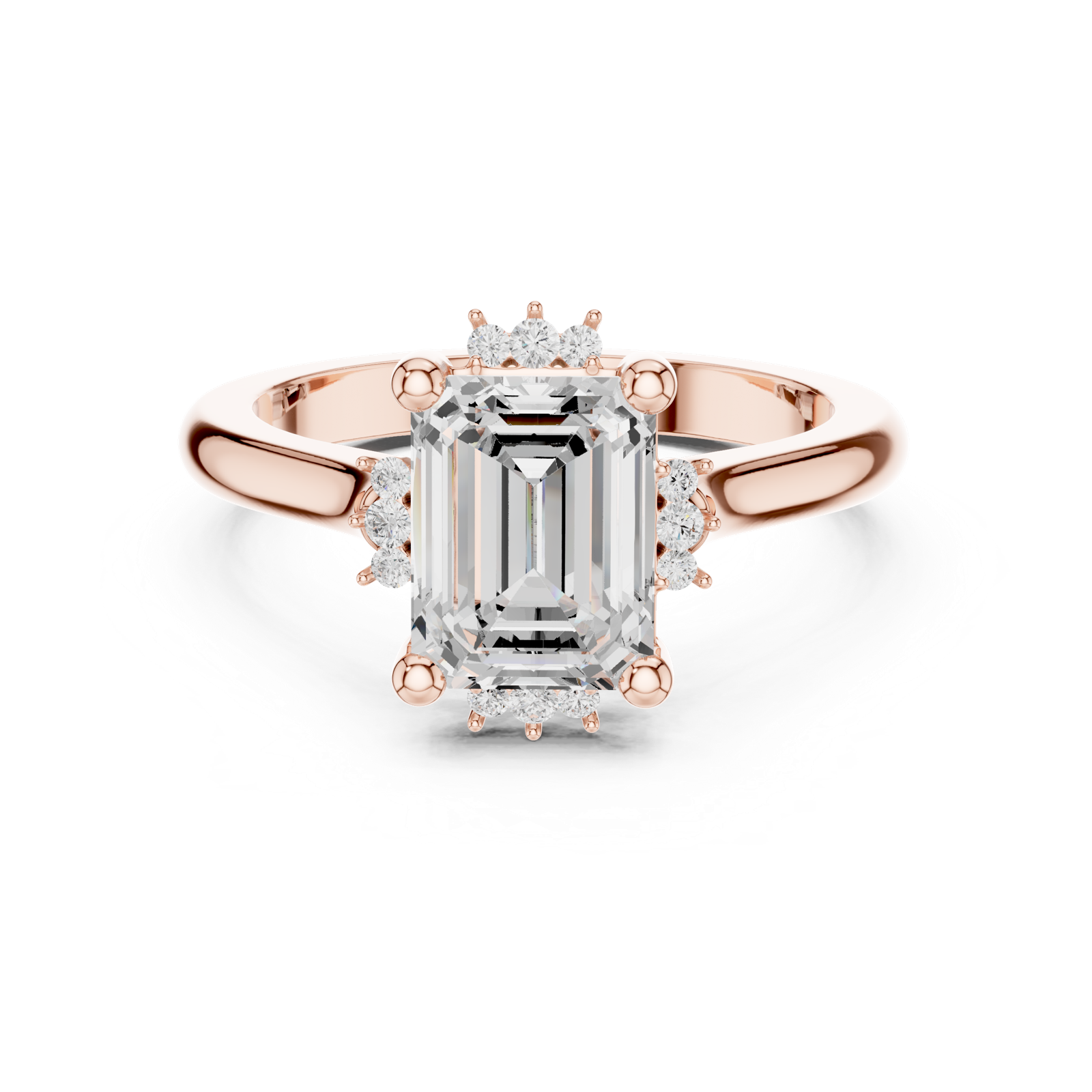 Gold Jewelry, Emerald center stone, Rose Gold, view 4
