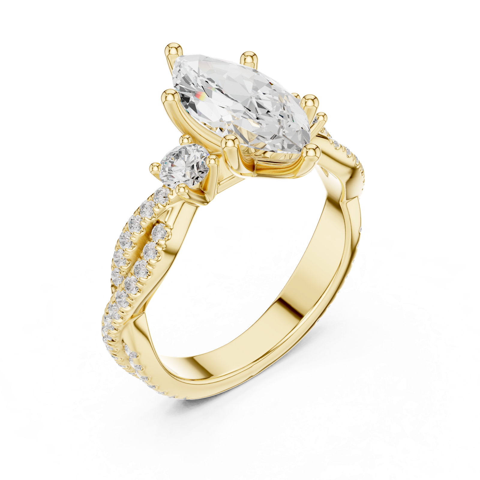Gold Ring DDLR-281, Marquise center stone, Yellow Gold, view 2