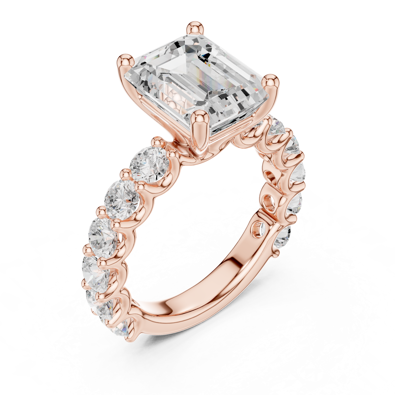 Gold Ring DDLR-087, Emerald center stone, Rose Gold, view 2