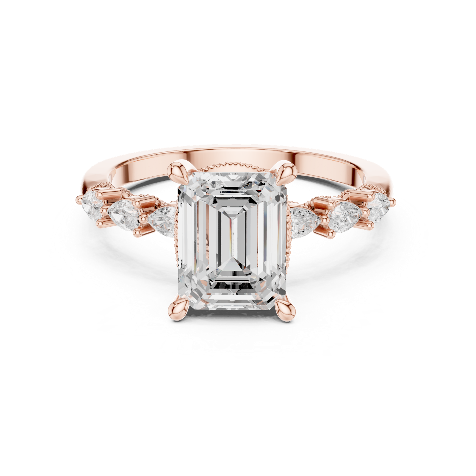 Gold Ring, Emerald center stone, Rose Gold, view 4