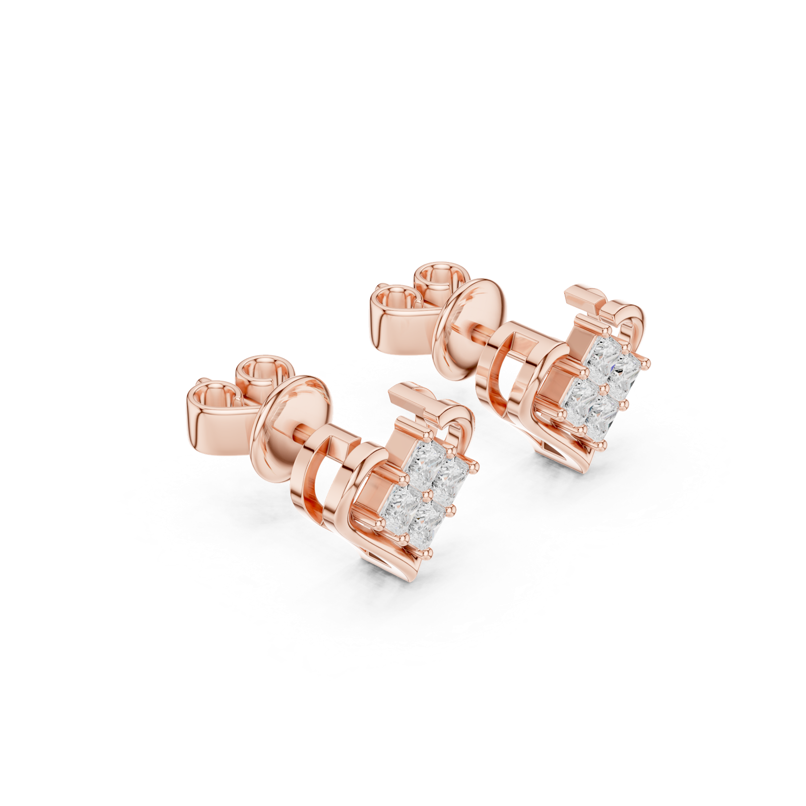 14K Solid Gold Lab Diamond Heart Stud Earrings, Rose Gold, view 1