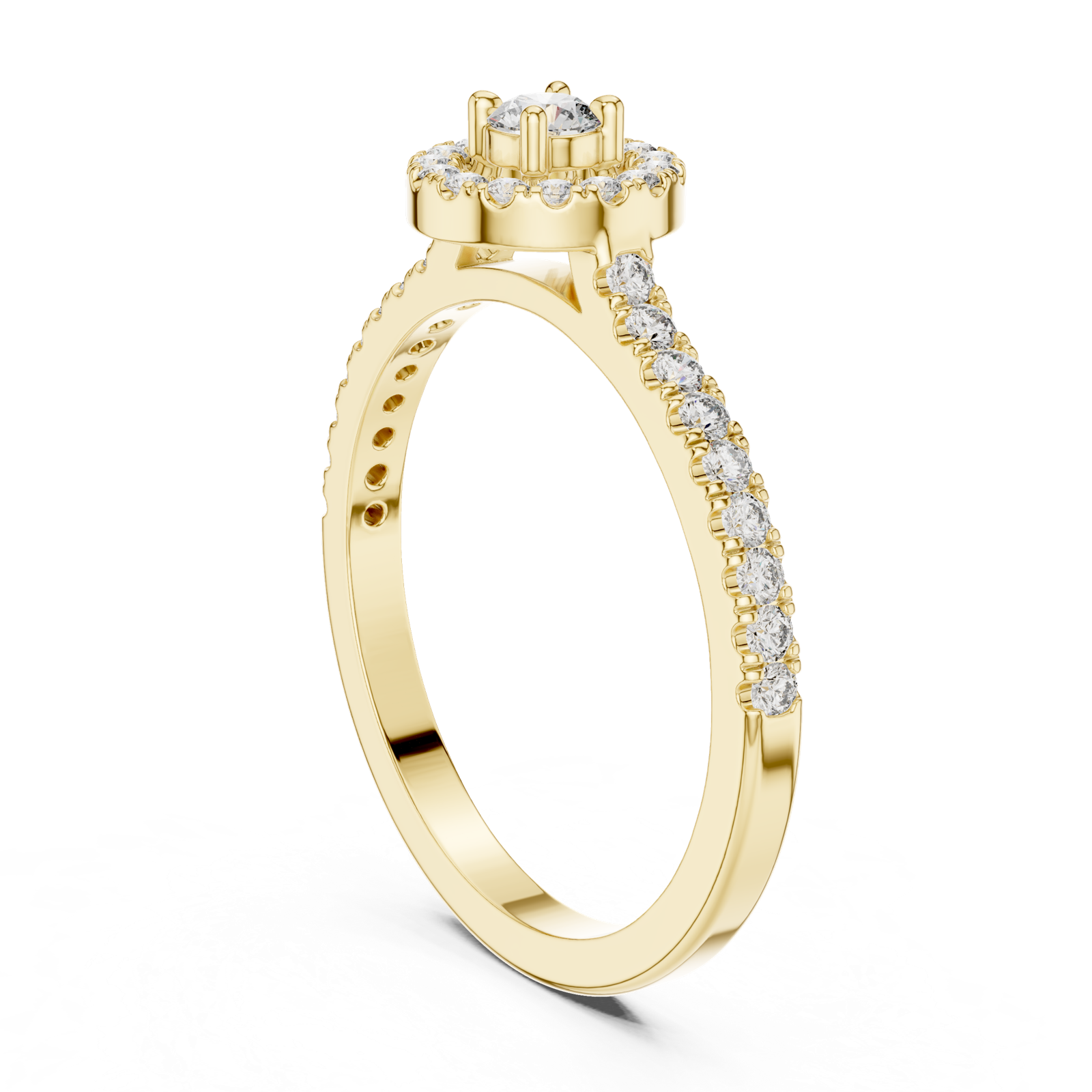 14K Solid Gold Lab Diamond Halo Ring, Yellow Gold, view 1
