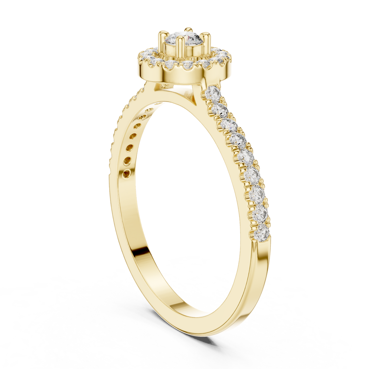 14K Solid Gold Lab Diamond Halo Ring, Yellow Gold, view 1