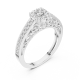 14K Solid Gold Lab Diamond Halo Ring, White Gold, view 2