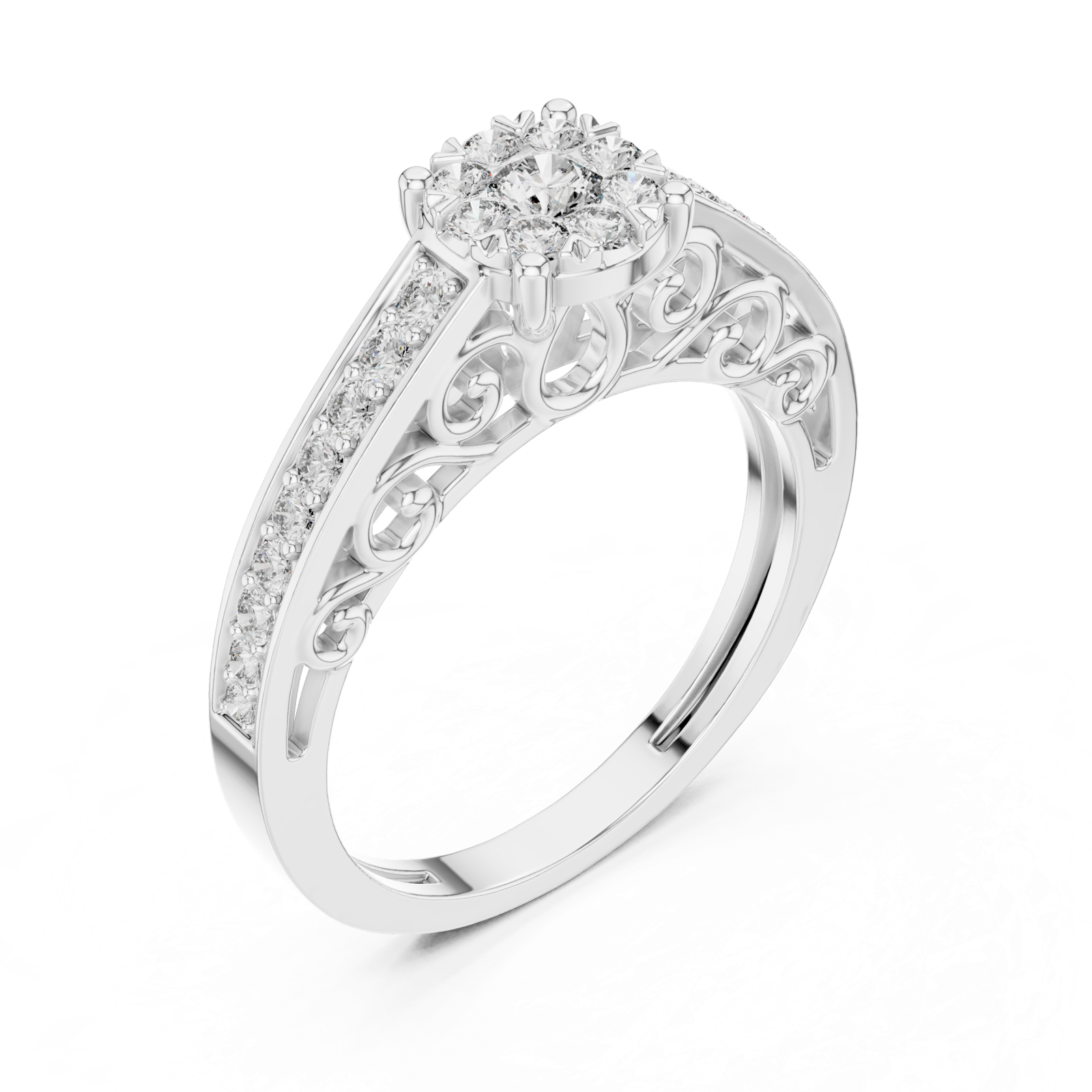 14K Solid Gold Lab Diamond Halo Ring, White Gold, view 2