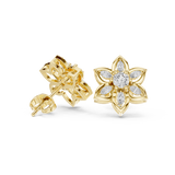 14K Solid Gold Lab Diamond Flower Cluster Earrings, Yellow Gold, view 1