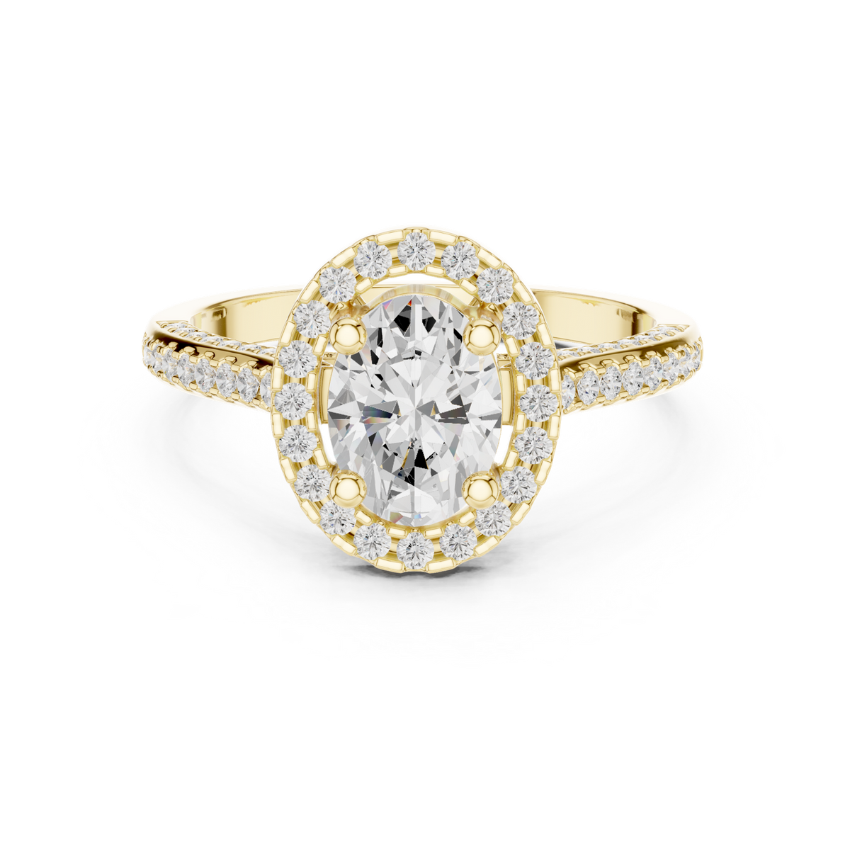 14K Solid Gold Lab Diamond Halo Ring, Yellow Gold