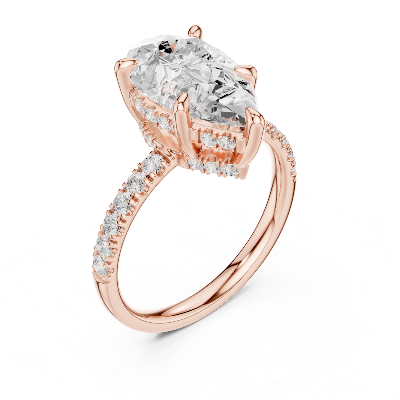 Gold Ring DDLR-259, Pear center stone, Rose Gold, view 2