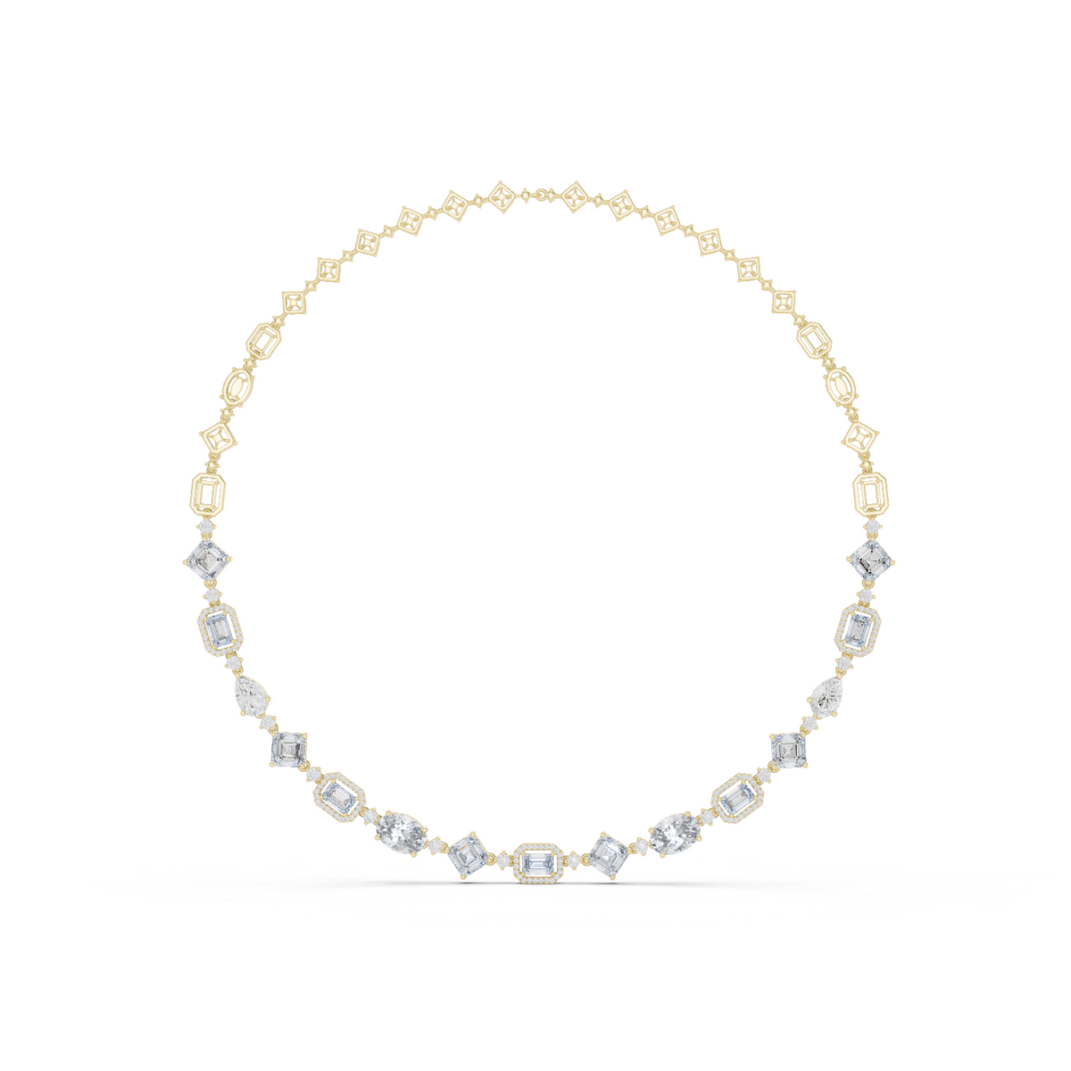 14K Solid Gold Lab Diamond Star Station Necklace, Yellow Gold