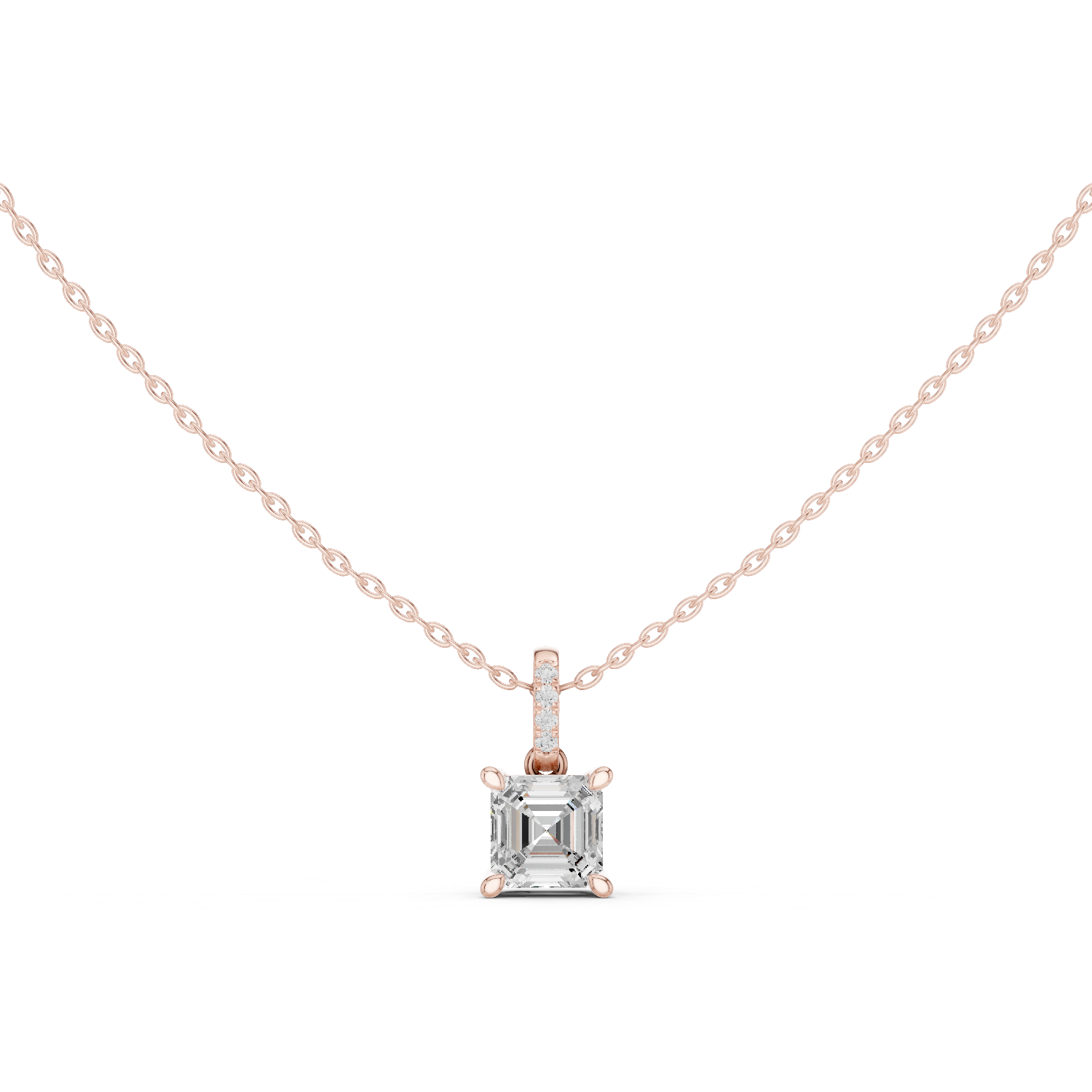 Gold Jewelry, Asscher center stone, Rose Gold