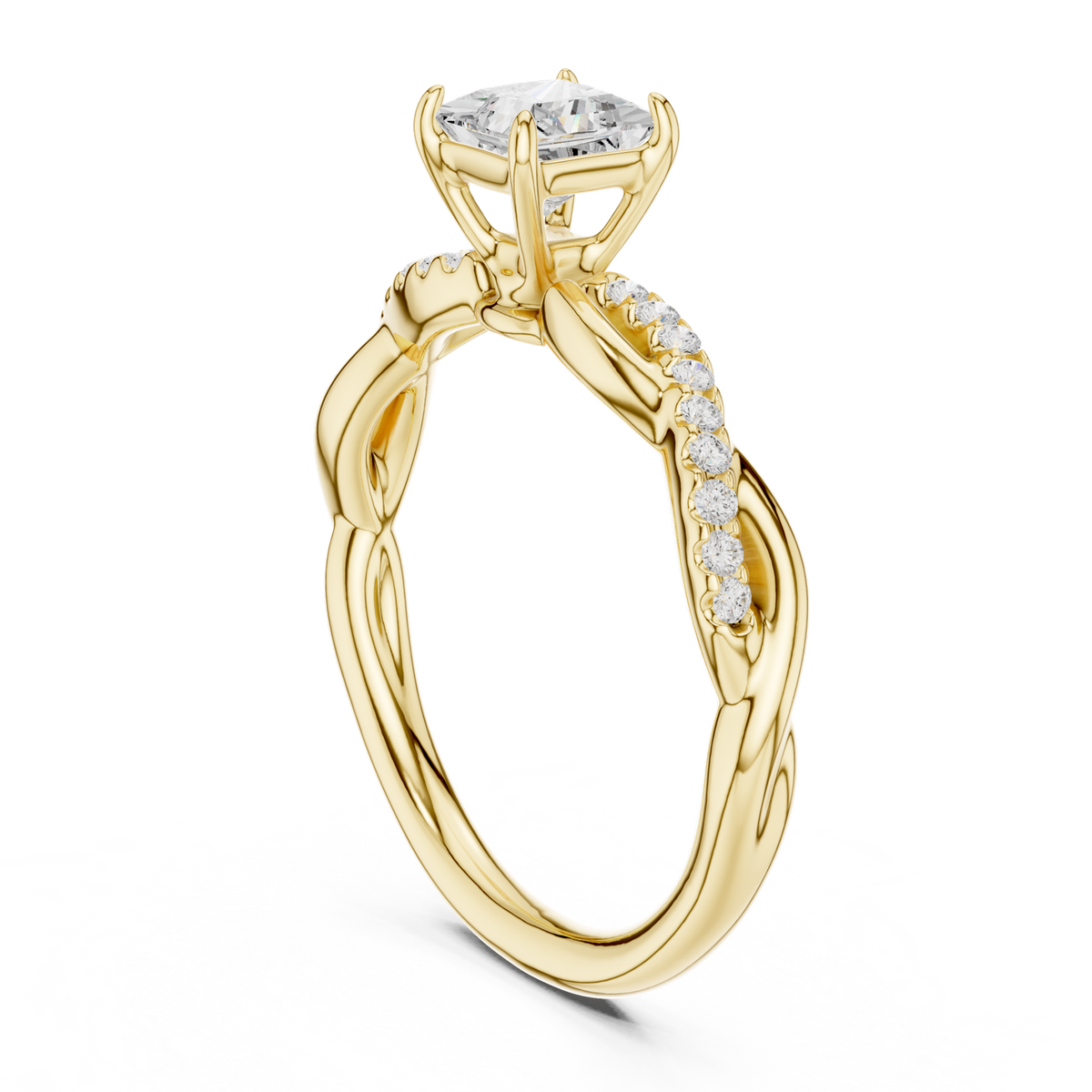 14K Solid Gold Lab Diamond Twist Ring, Yellow Gold, view 1