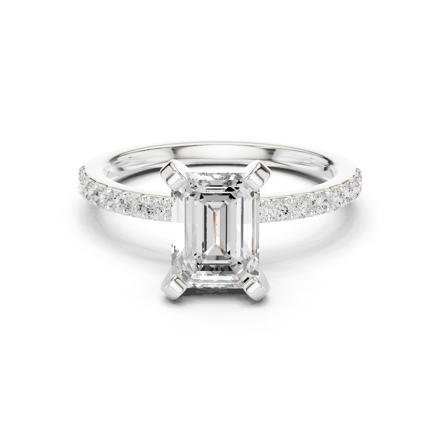 Gold Ring DDLR-040, Emerald center stone, White Gold