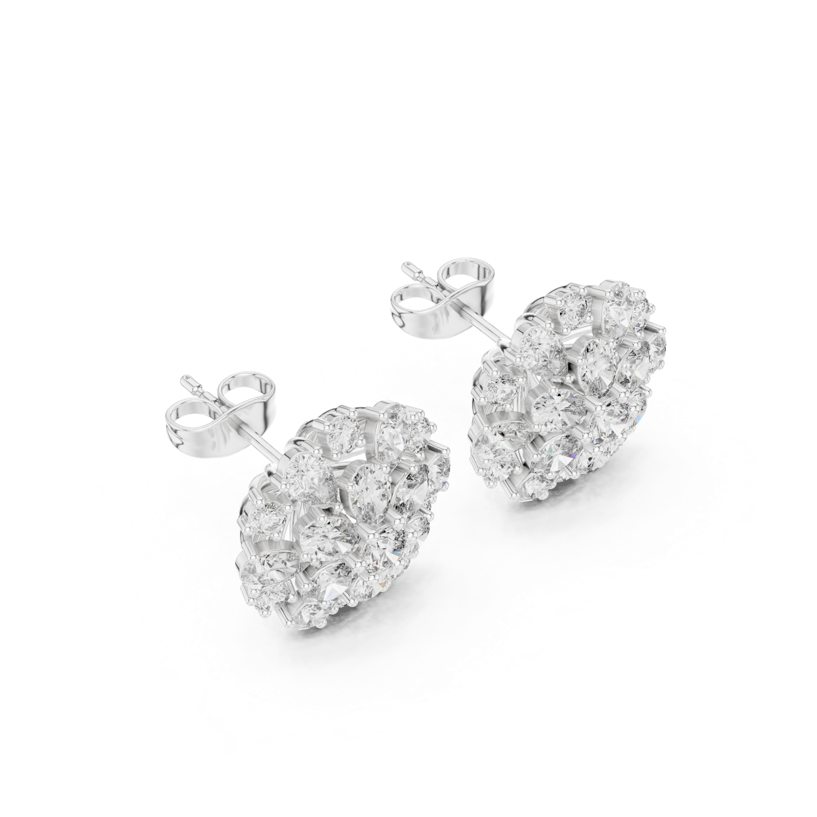 14K Solid Gold Lab Diamond Halo Earrings, White Gold, view 2