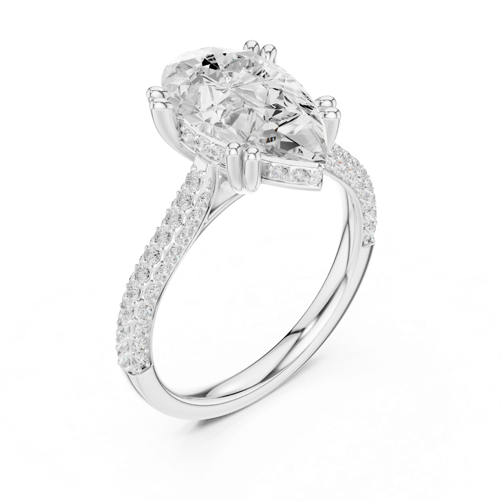 Gold Ring DDLR-260, Pear center stone, White Gold, view 2