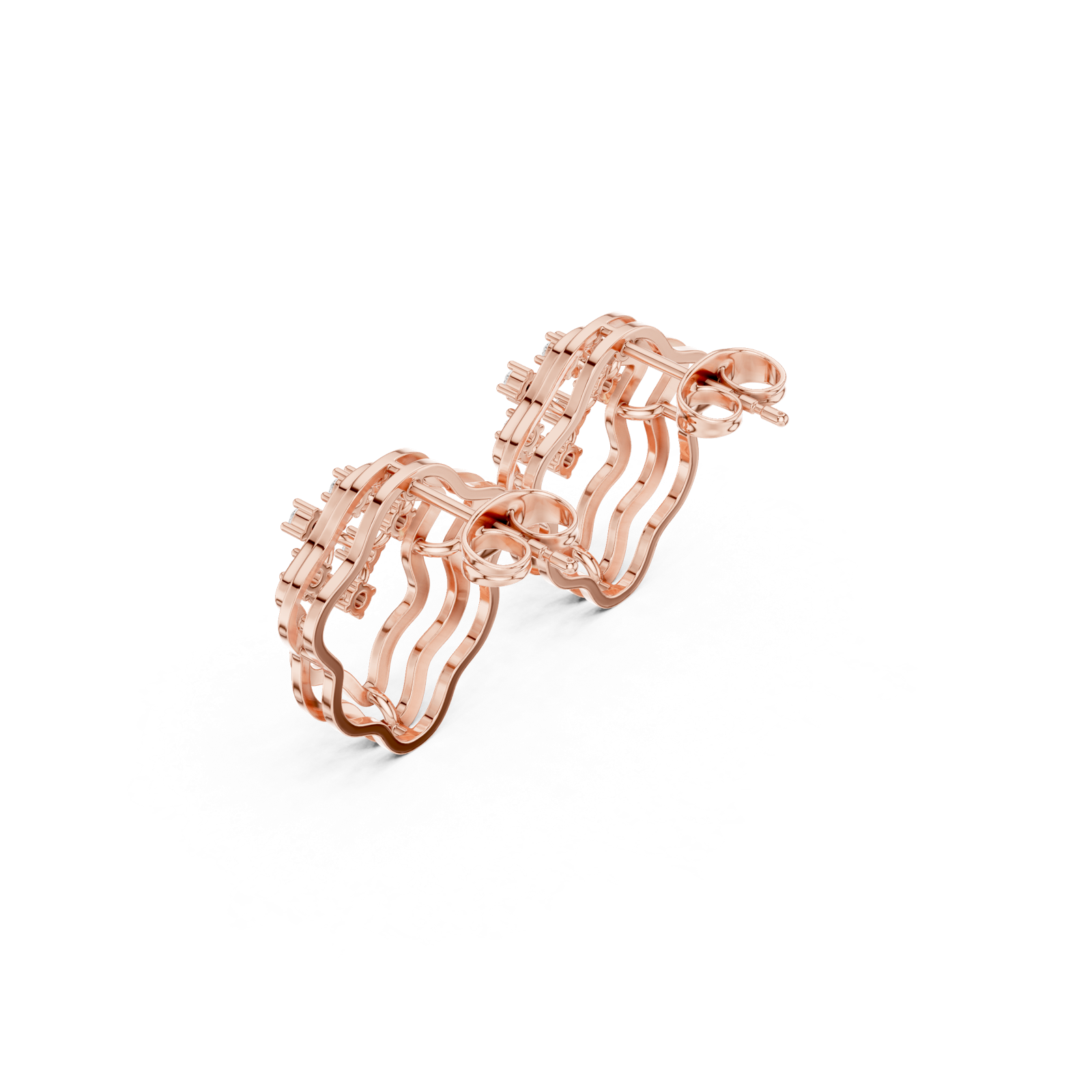 14K Solid Gold Lab Diamond Flower Cluster Earrings, Rose Gold, view 2