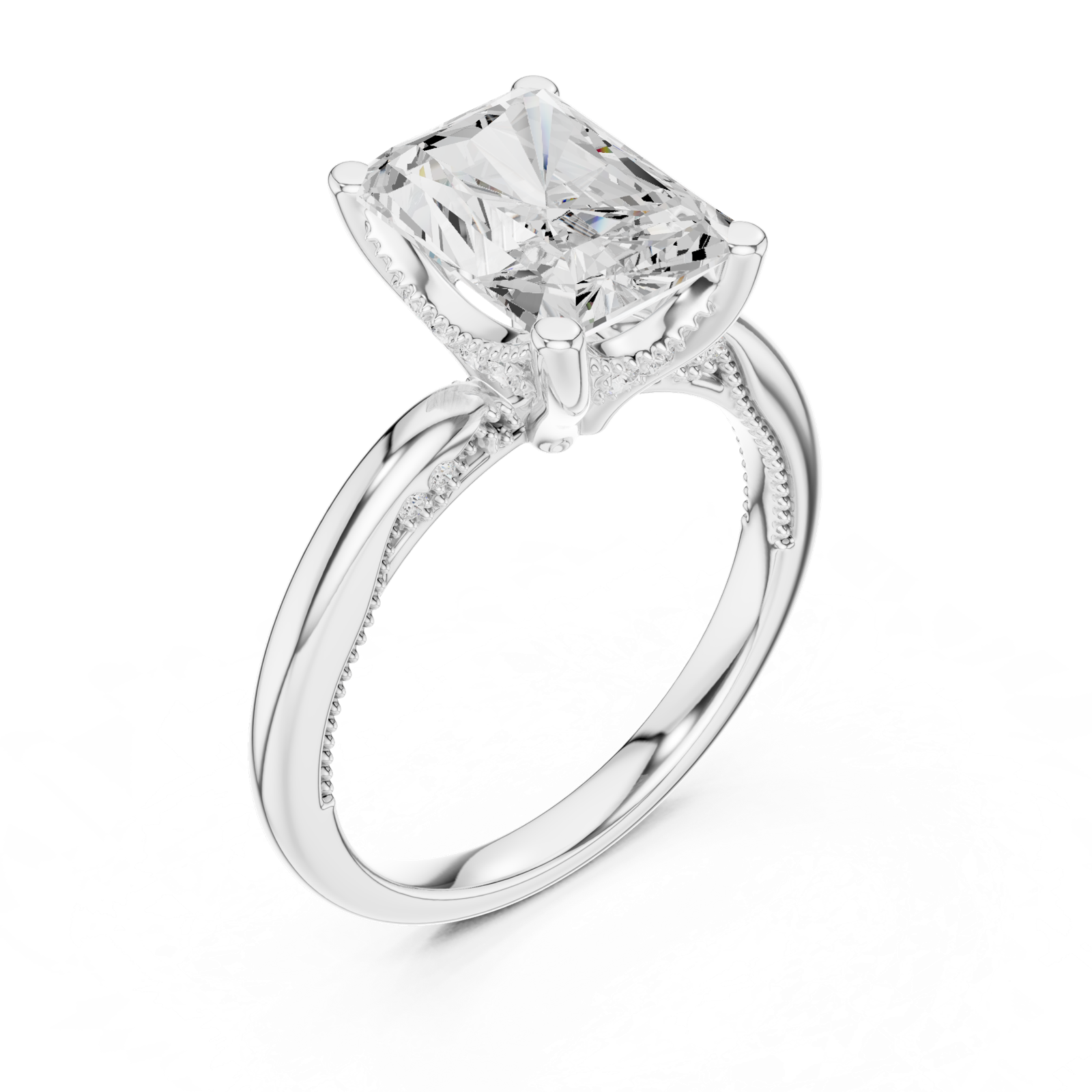 Gold Ring DDLR-175, Radiant center stone, White Gold, view 2