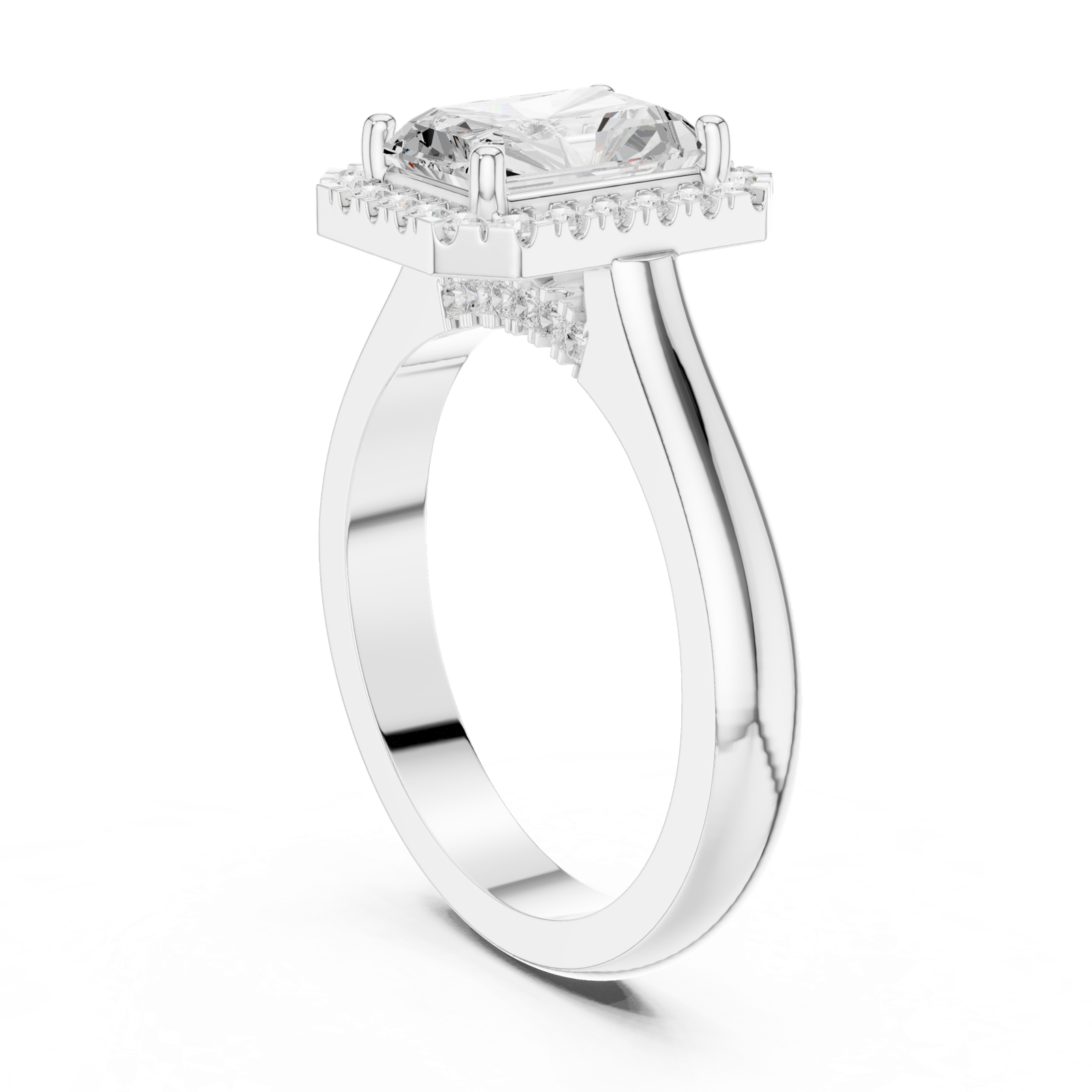 Gold Ring DDLR-338, Radiant center stone, White Gold, view 1