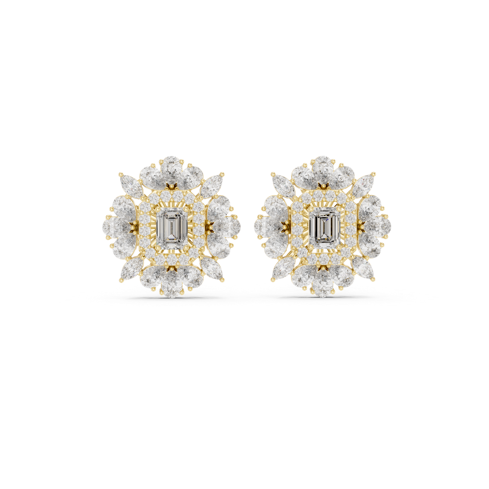 14K Solid Gold Lab Diamond Halo Earrings, Yellow Gold