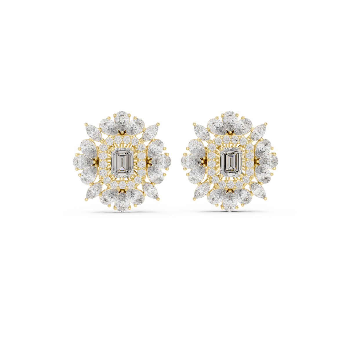 14K Solid Gold Lab Diamond Halo Earrings, Yellow Gold
