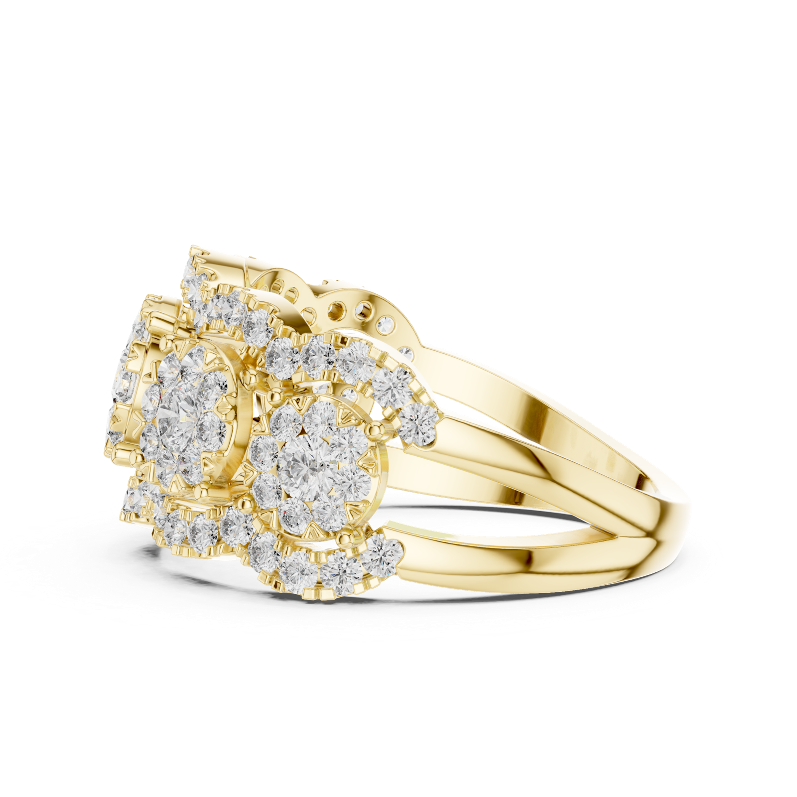 14K Solid Gold Lab Diamond Three-Stone Ring, Yellow Gold, view 3