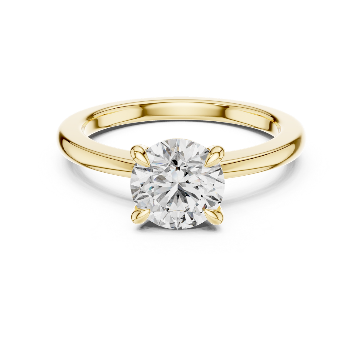 14K Solid Gold Lab Diamond Solitaire Ring, Yellow Gold