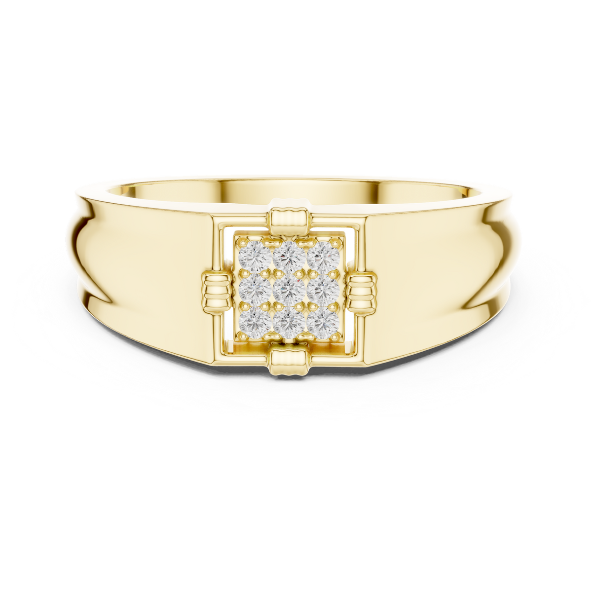14K Solid Gold Lab Diamond Signet Ring, Yellow Gold
