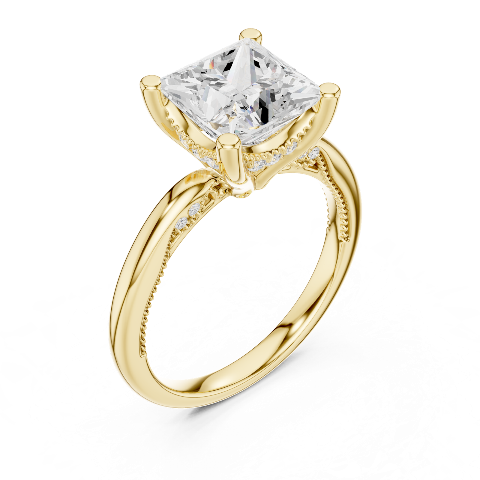 Gold Ring DDLR-175, Princess center stone, Yellow Gold, view 2