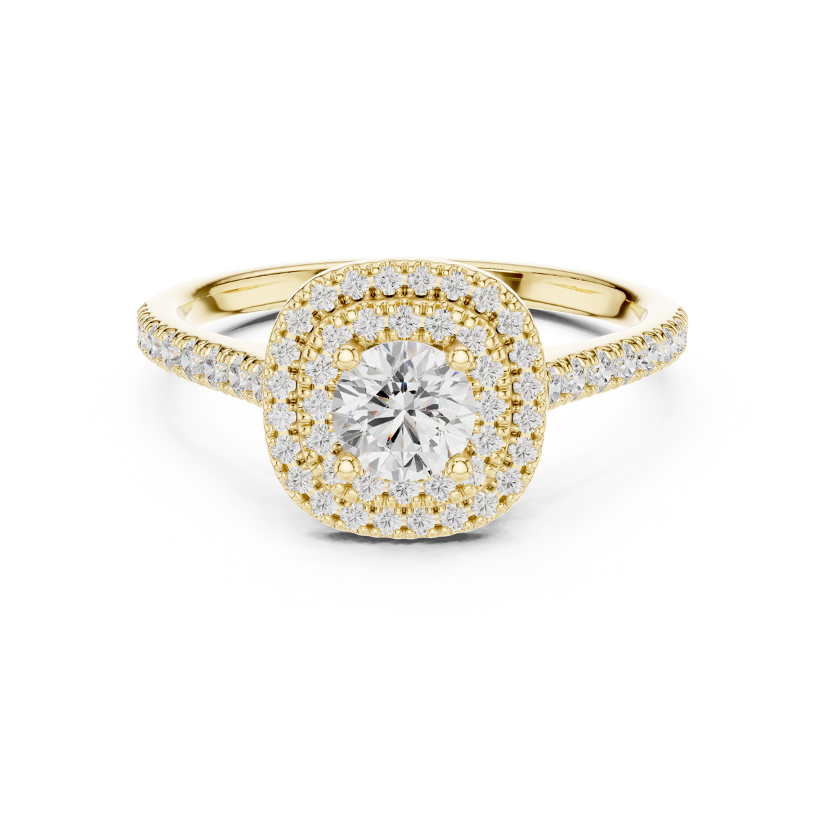 14K Solid Gold Lab Diamond Halo Ring, Yellow Gold