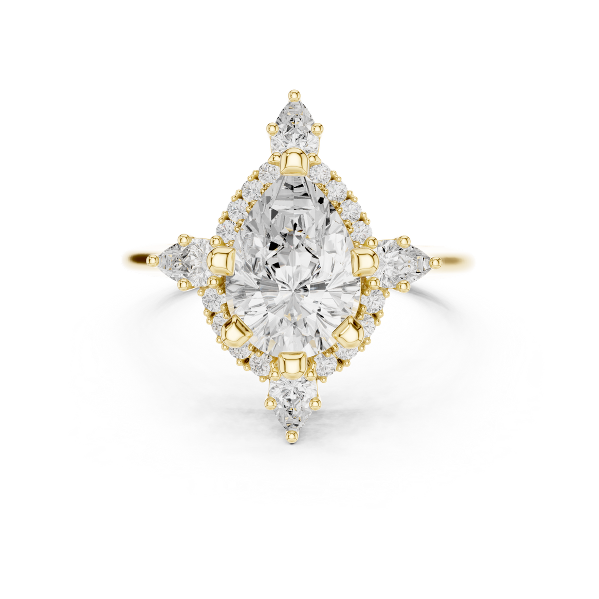 14K Solid Gold Lab Diamond Halo Ring, Yellow Gold
