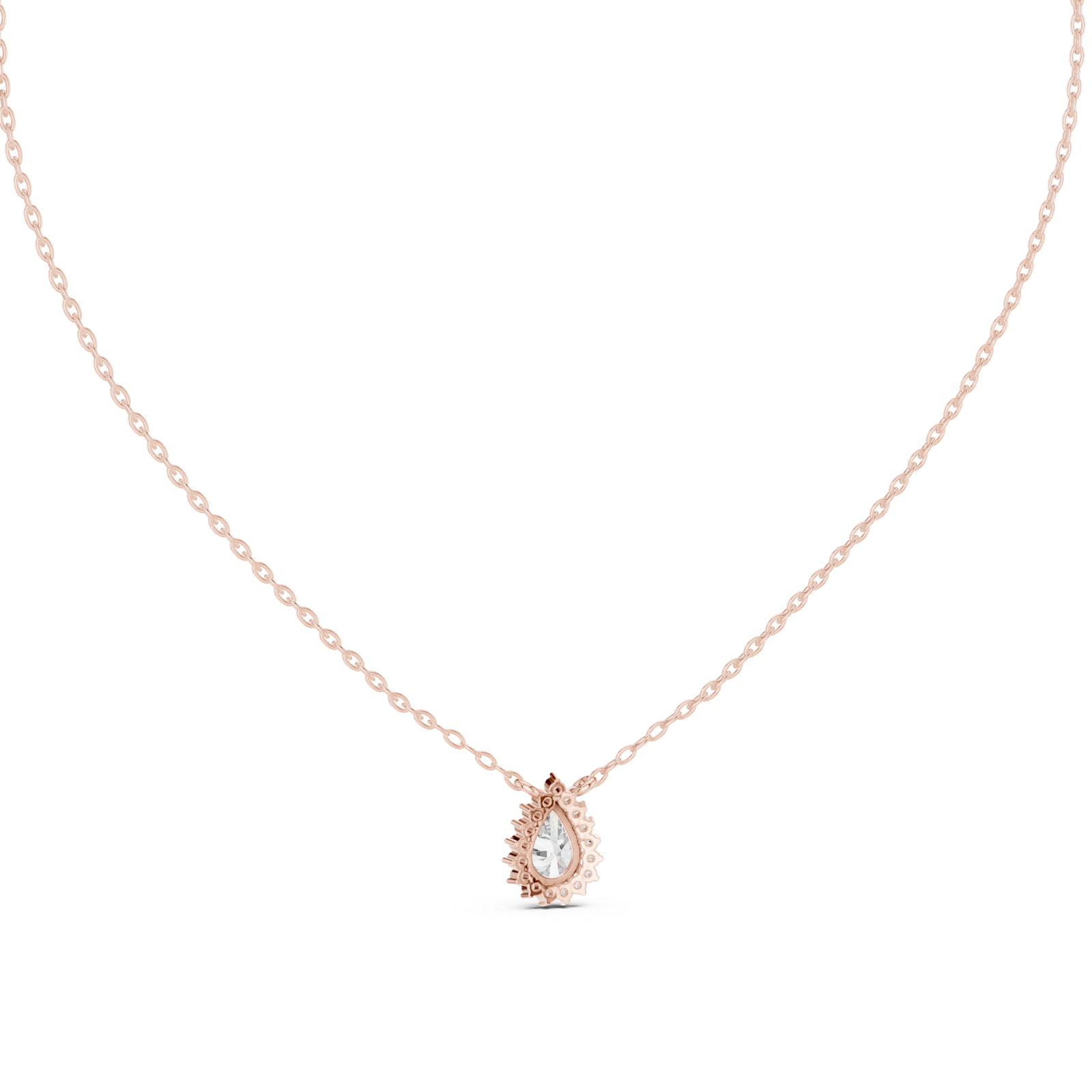 14K Solid Gold Lab Diamond Halo Pendant Necklace, Rose Gold, view 4