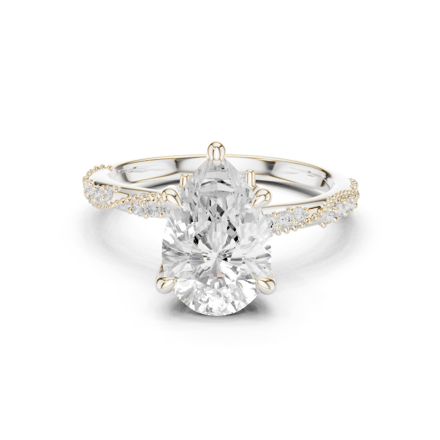 Gold Ring DDLR-167, Pear center stone, White Gold
