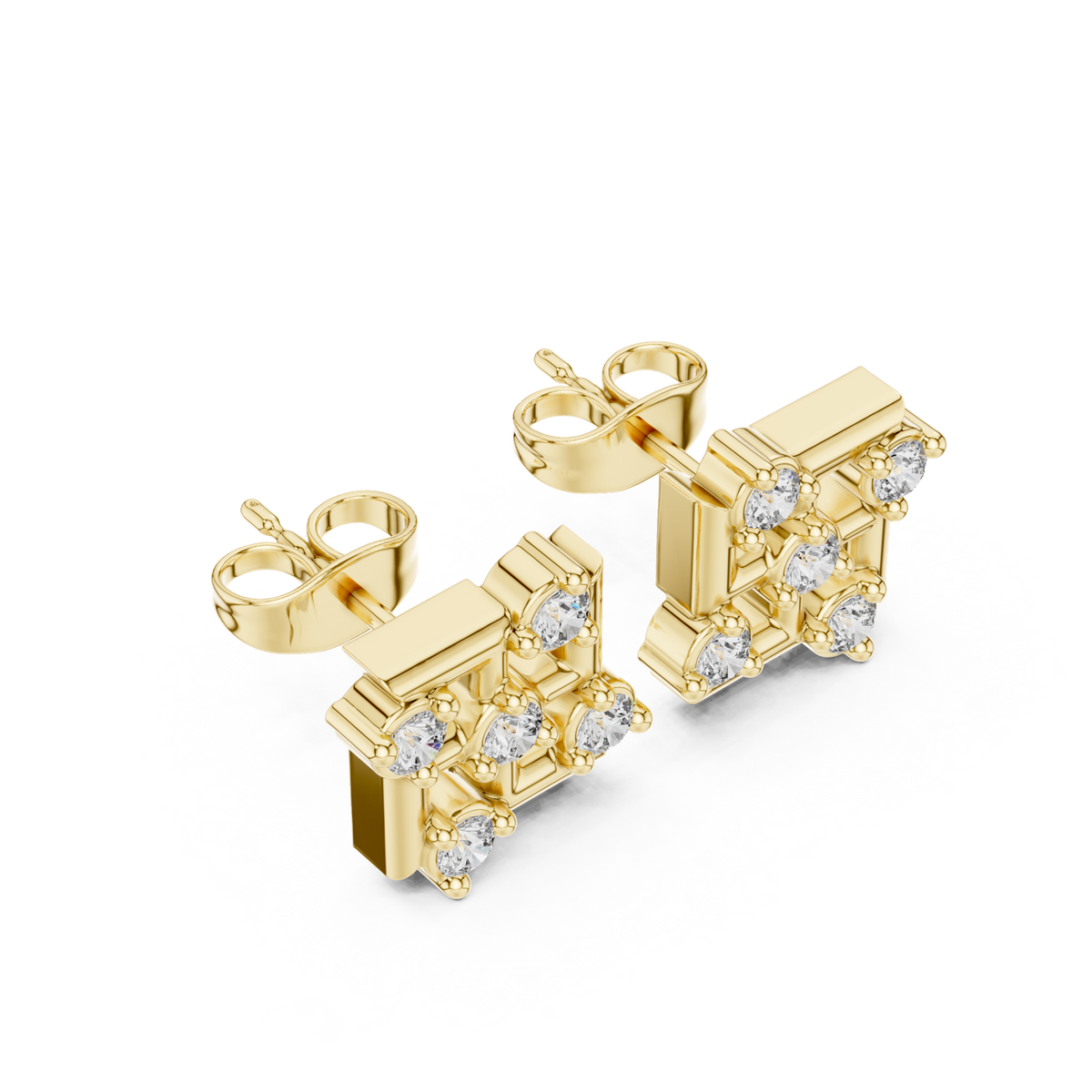 14K Solid Gold Lab Diamond Cluster Earrings, Yellow Gold, view 2
