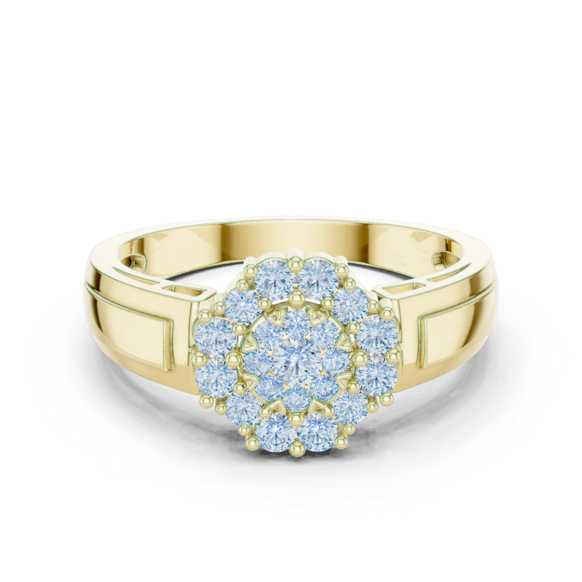 14K Solid Gold Lab Diamond Halo Ring, Yellow Gold