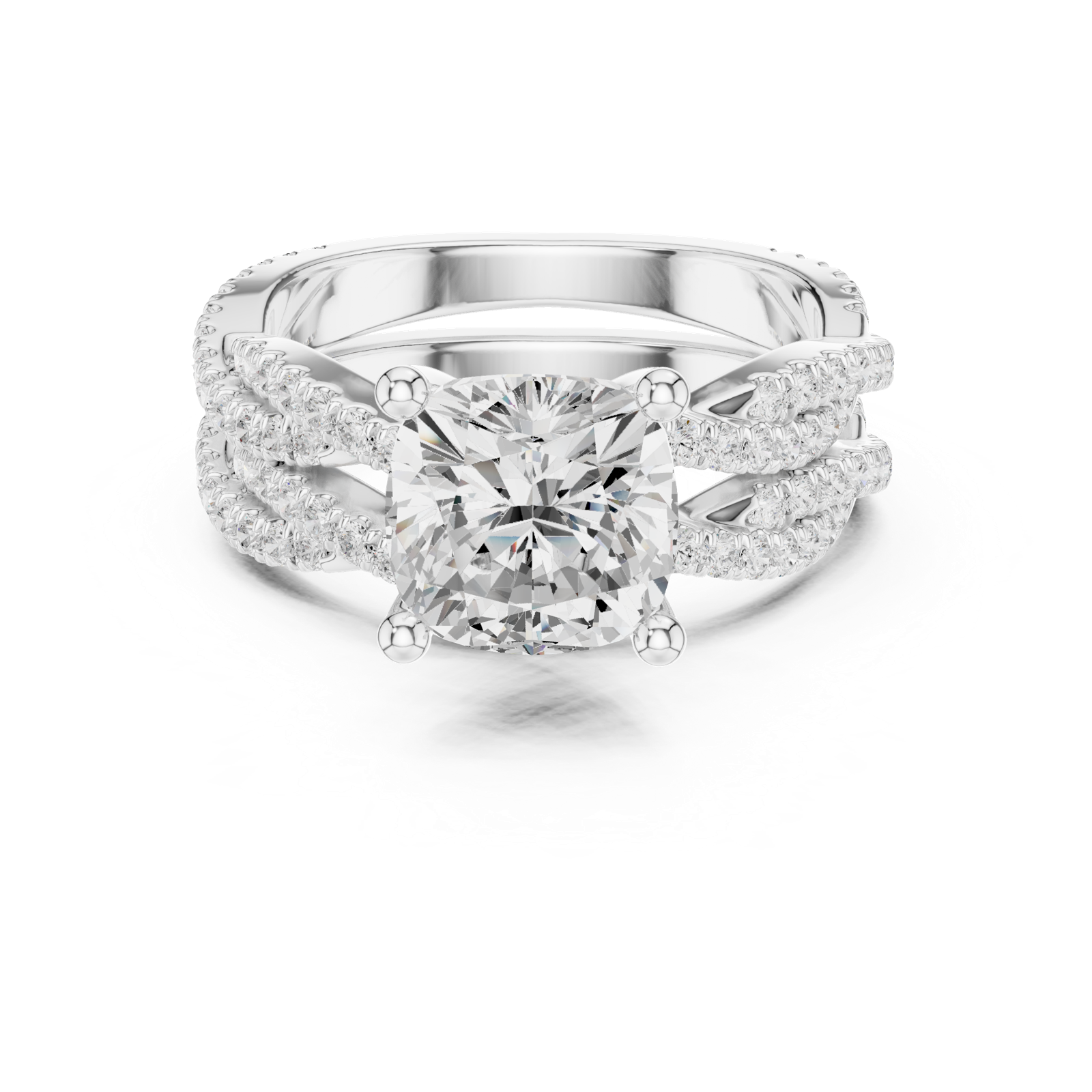 Gold Ring, Cushion center stone, White Gold, view 4