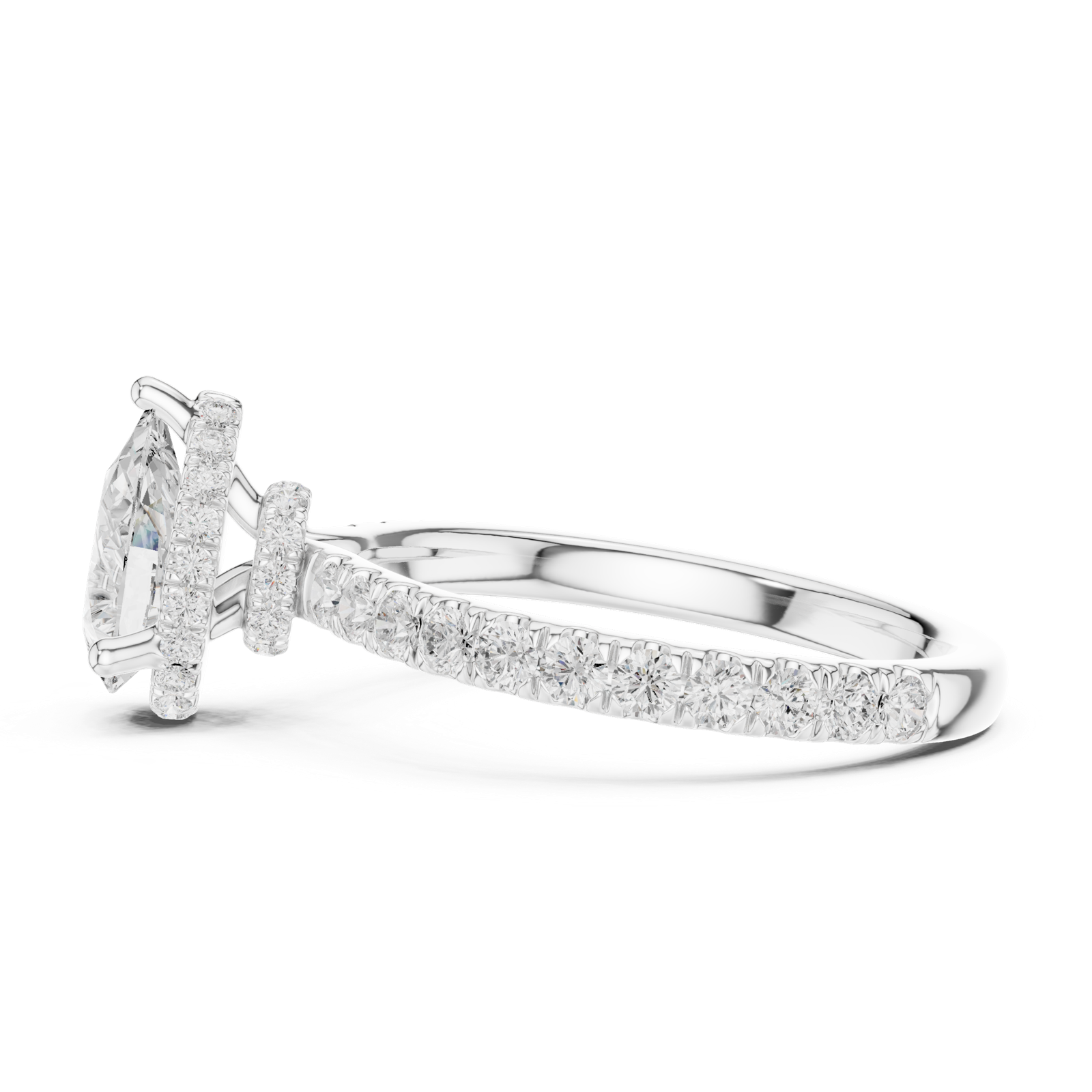 Gold Ring DDLR-165, Pear center stone, White Gold, view 3