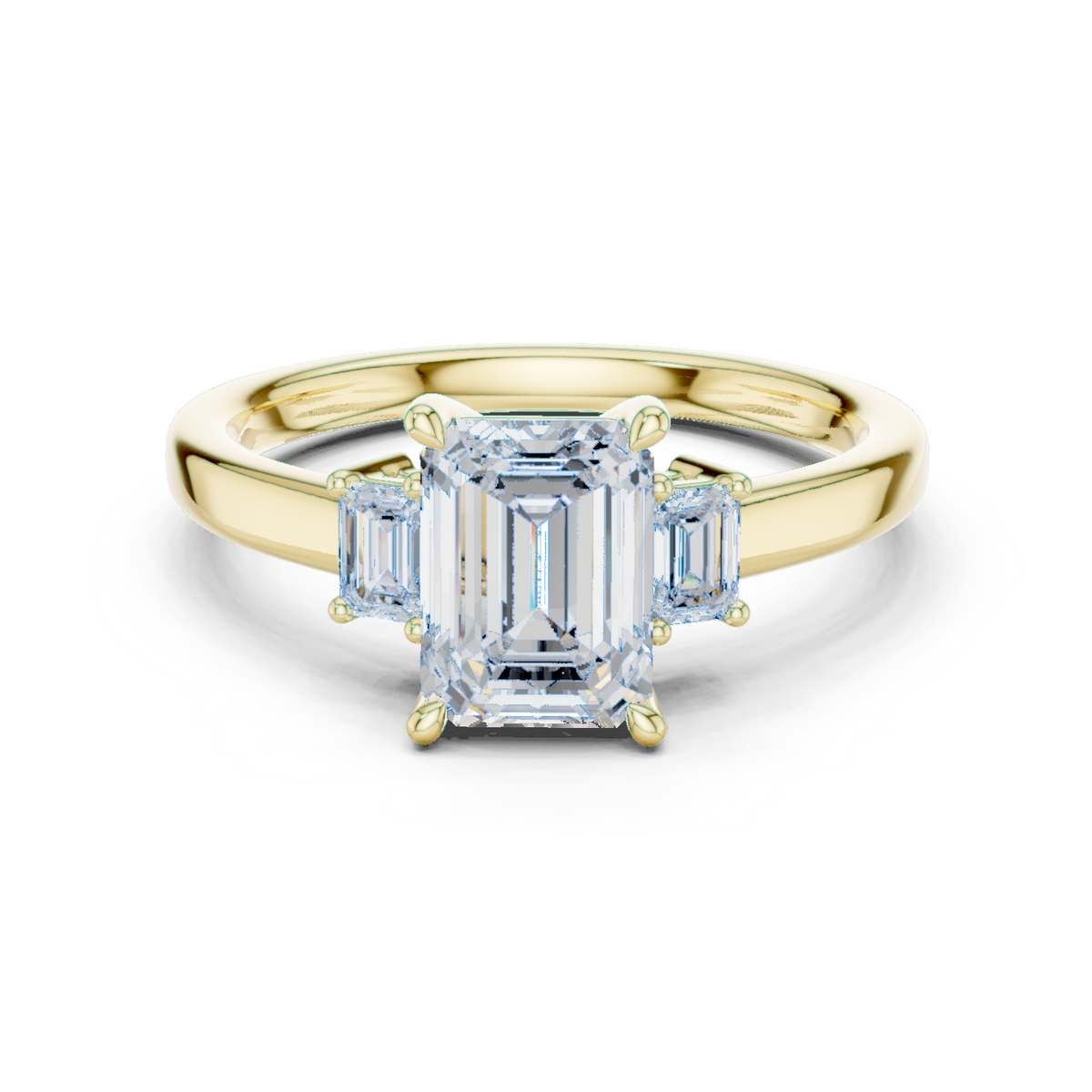14K Solid Gold Lab Diamond Three-Stone Ring, Yellow Gold