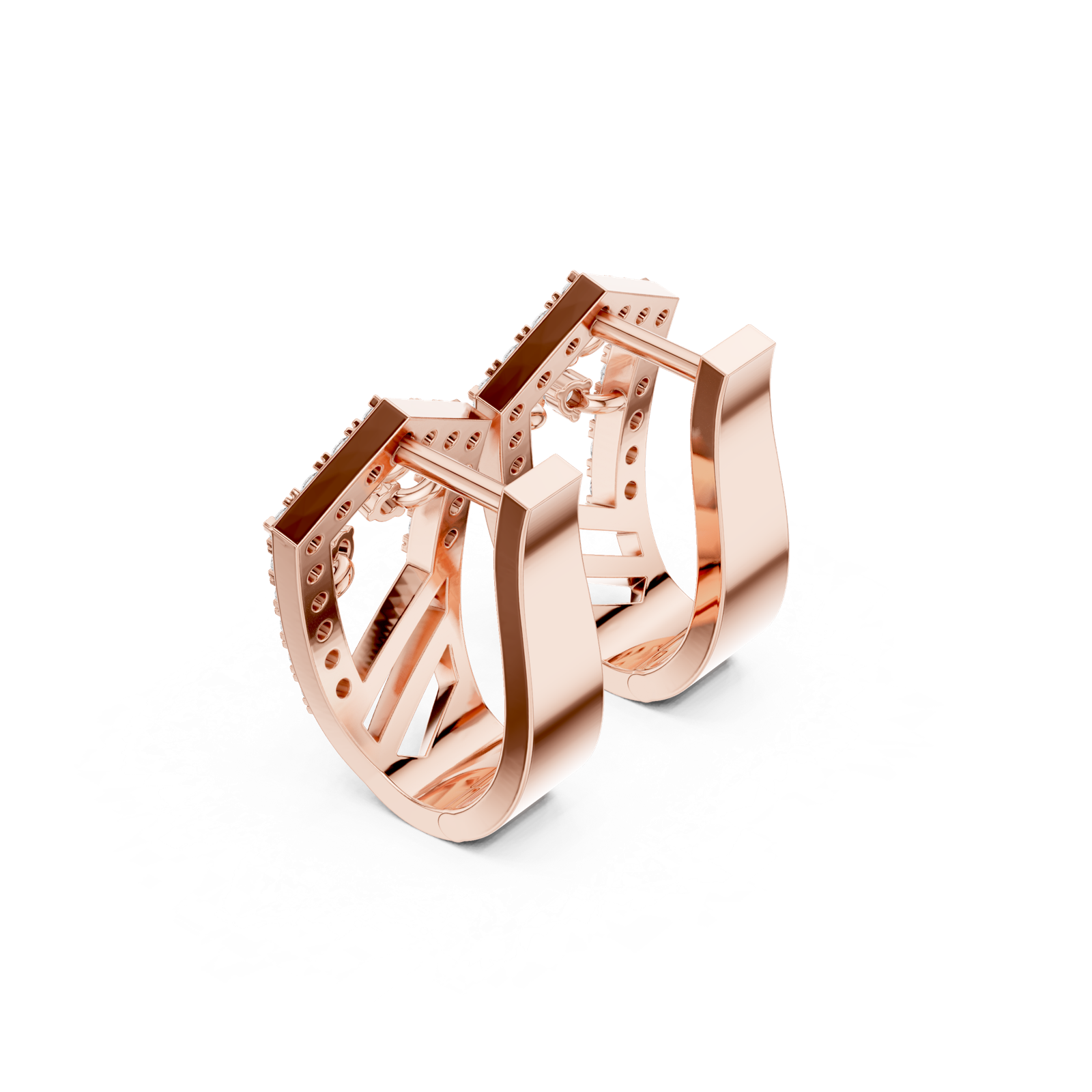 14K Solid Gold Lab Diamond Cluster Earrings, Rose Gold, view 2