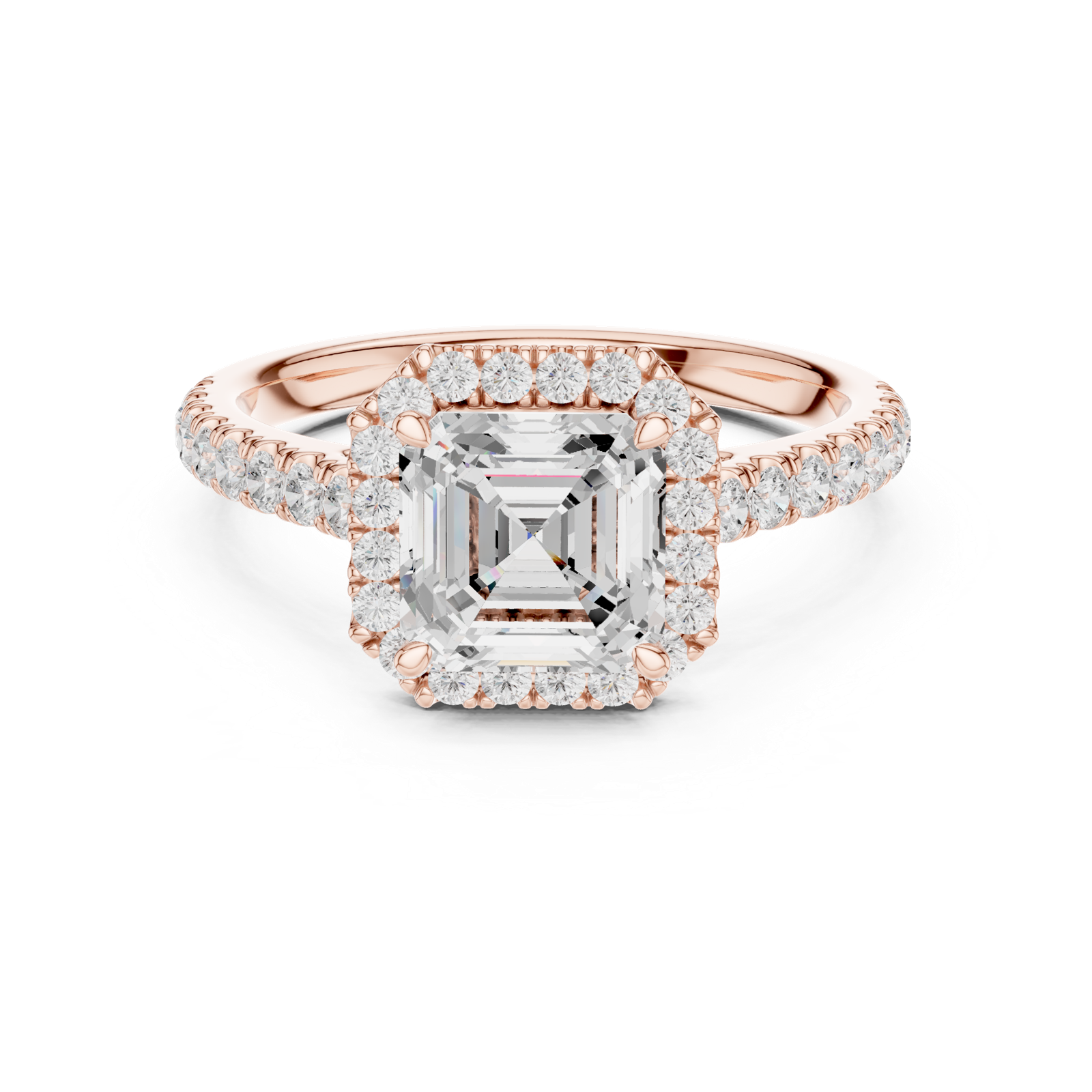 Gold Ring DDLR-118, Asscher center stone, Rose Gold, view 4