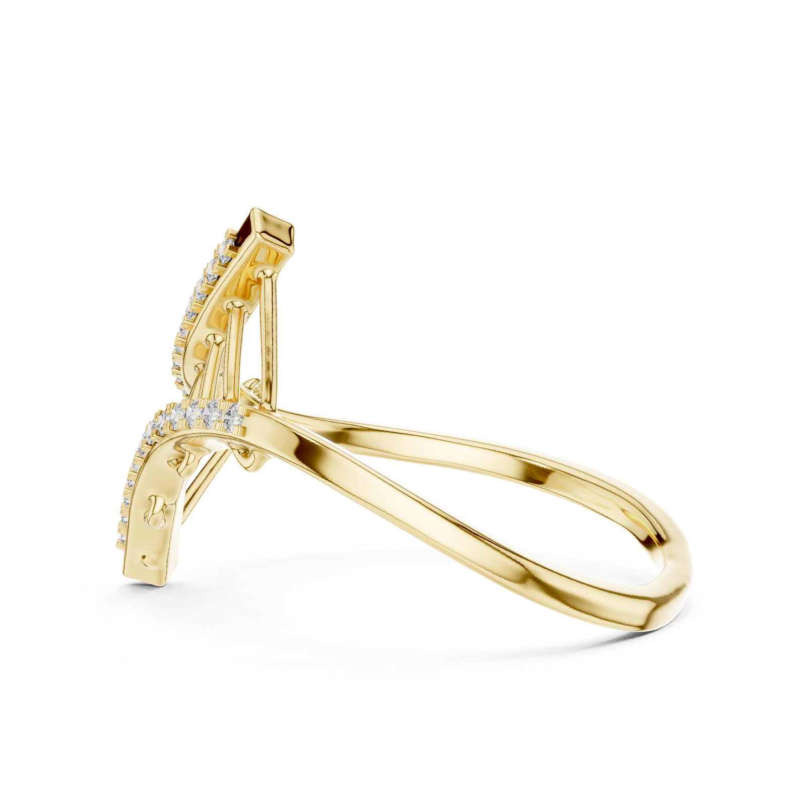 14K Solid Gold Lab Diamond Crossover Ring, Yellow Gold, view 3