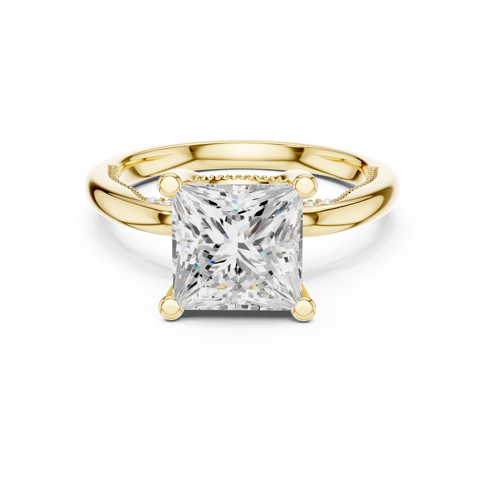 Gold Ring DDLR-175, Princess center stone, Yellow Gold, view 4