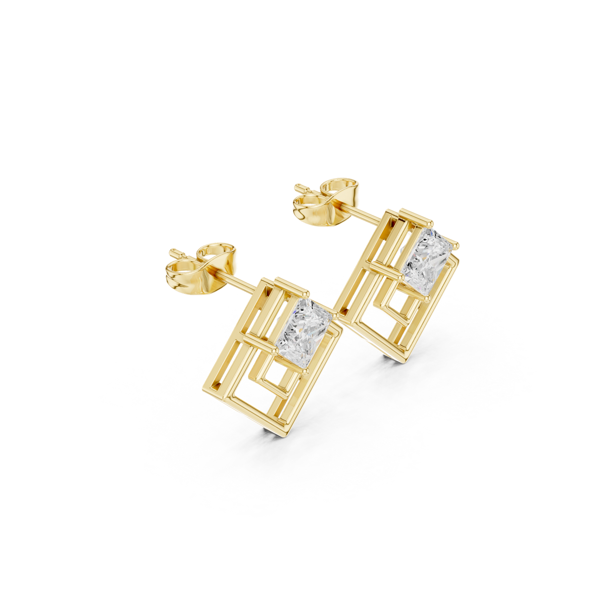 14K Solid Gold Lab Diamond Halo Earrings, Yellow Gold, view 1