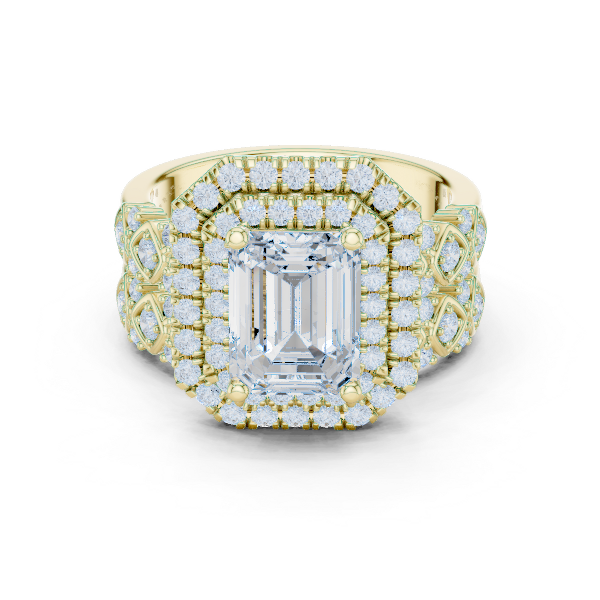 14K Solid Gold Lab Diamond Halo Ring, Yellow Gold